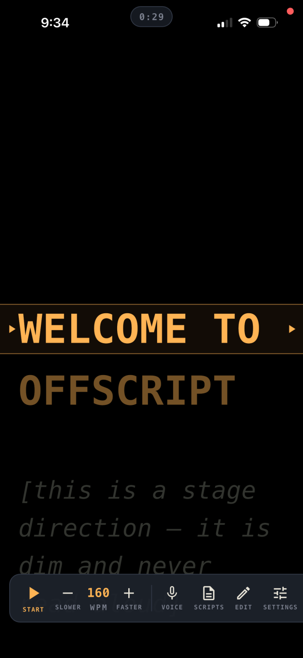 The prompter reading surface — OffScript